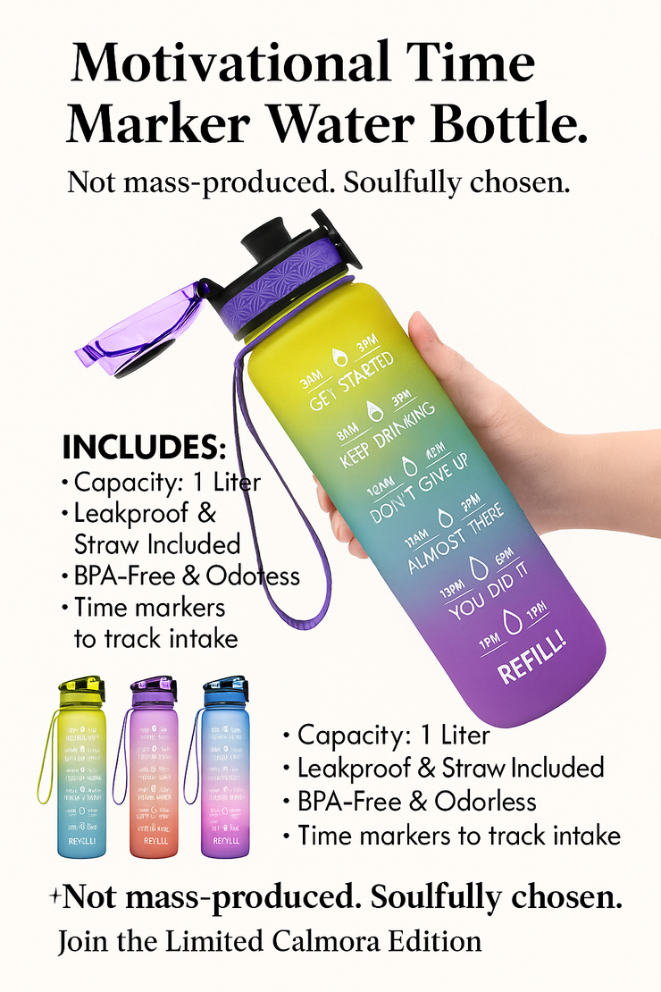 Motivational Time Marker Water Bottle -1L BPA-Free with Straw