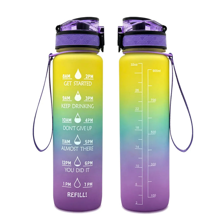 Motivational Time Marker Water Bottle -1L BPA-Free with Straw