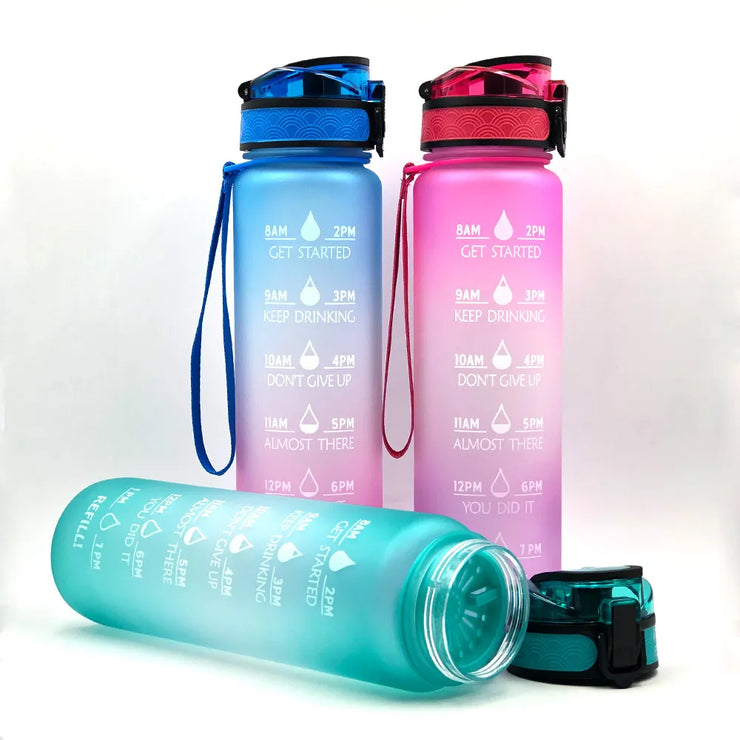 Motivational Time Marker Water Bottle -1L BPA-Free with Straw