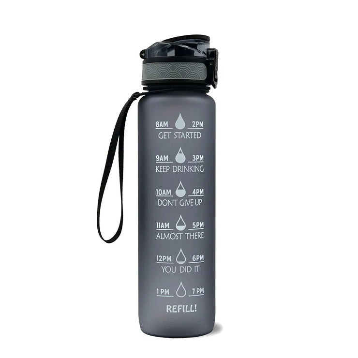 Motivational Time Marker Water Bottle -1L BPA-Free with Straw