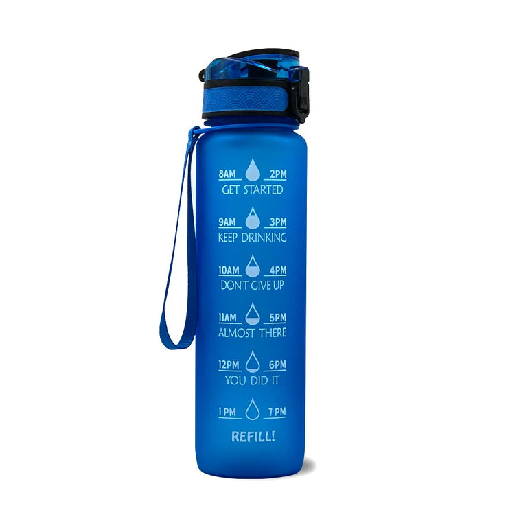 Motivational Time Marker Water Bottle -1L BPA-Free with Straw