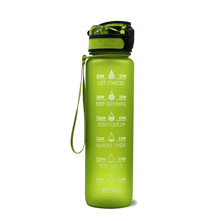 Motivational Time Marker Water Bottle -1L BPA-Free with Straw