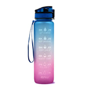 Motivational Time Marker Water Bottle -1L BPA-Free with Straw