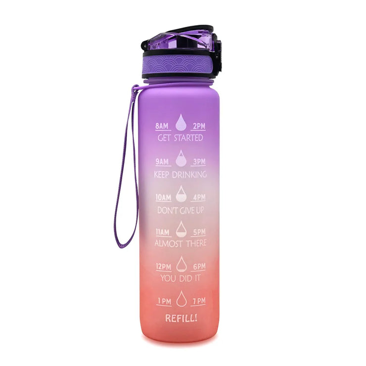 Motivational Time Marker Water Bottle -1L BPA-Free with Straw