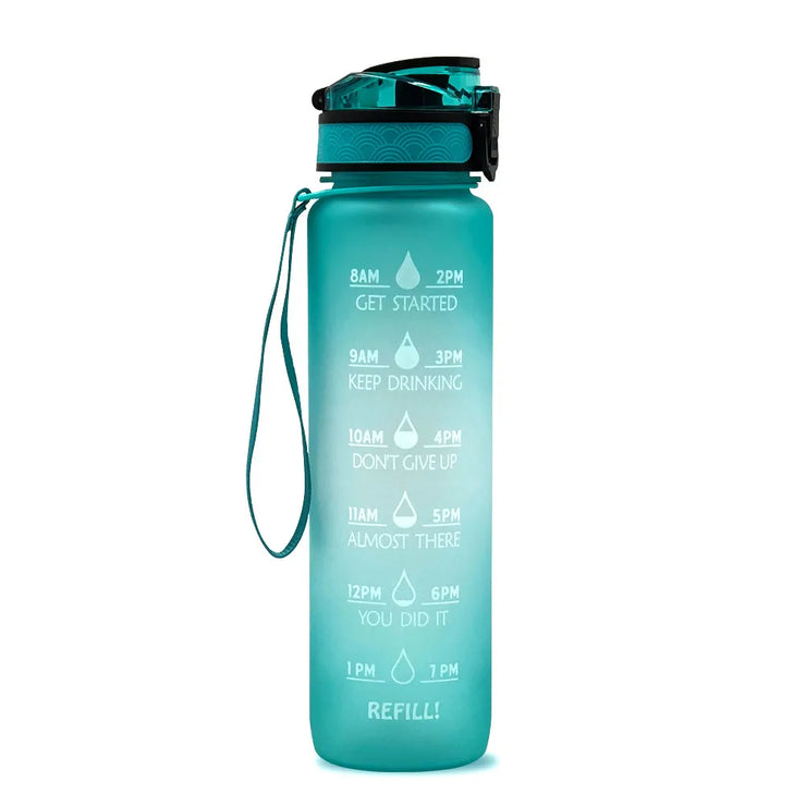 Motivational Time Marker Water Bottle -1L BPA-Free with Straw