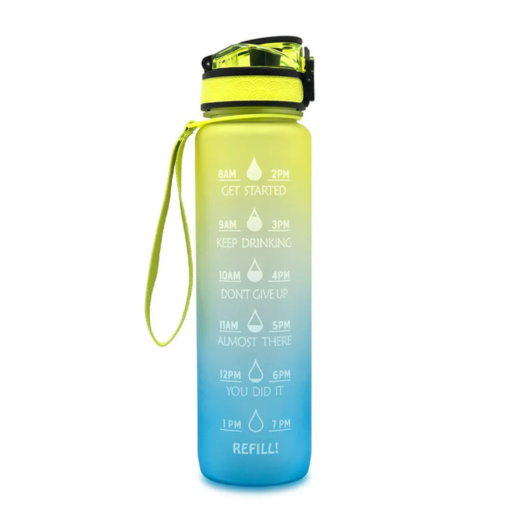 Motivational Time Marker Water Bottle -1L BPA-Free with Straw