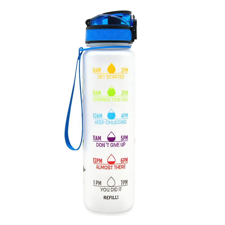 Motivational Time Marker Water Bottle -1L BPA-Free with Straw