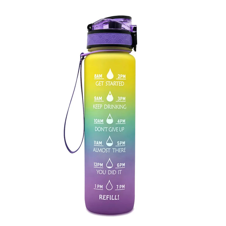 Motivational Time Marker Water Bottle -1L BPA-Free with Straw