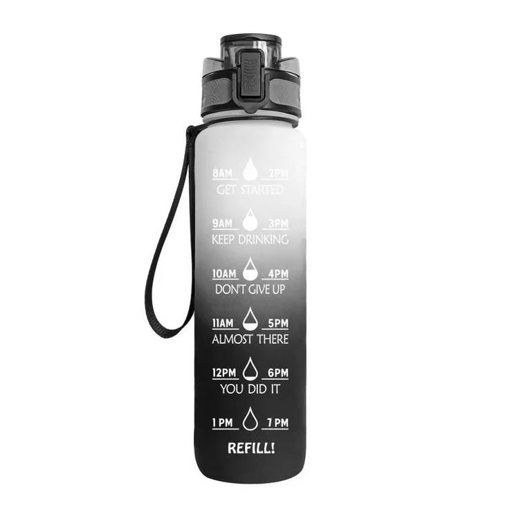 Motivational Time Marker Water Bottle -1L BPA-Free with Straw